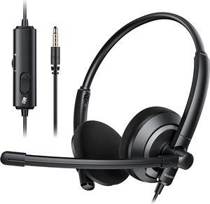 Wired Headset with Microphone for PC Laptop - 3.5mm Jack On Ear Headphones with Noise Cancelling Microphone for Boom Skype Webinars in-line Control Comfortable
