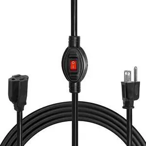 Iron Forge Cable 6 Ft Black Extension Cord with Inline Switch On/Off, 16/3 SJTW 3 Prong with in Line Switch On Off Power -10 AMP Cord - ETL Listed