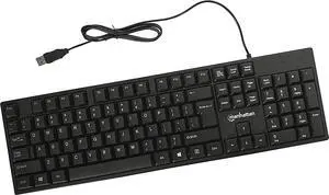 Manhattan Wired Computer Keyboard  Basic Black Keyboard - with 4.5ft USB-A Cable, 104-keys, Foldable Stands - Compatible for Windows, PC, Laptop - 3 Yr Mfg Warranty  179324