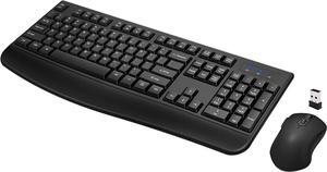 Wireless Keyboard and Mouse Combo, Full-Sized 2.4GHz Wireless Keyboard with Comfortable Palm Rest and Optical Wireless Mouse for Windows, Mac OS PC/Desktops/Computer/Laptops (Black)