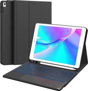 iPad 9th Generation Case with Keyboard, 7 Color Backlit, Multi-Touch Trackpad, Built-in Pencil Holder, 2 Bluetooth Channels, Flip Stand Keyboard Case for iPad 9th/8th/7th Gen 10.2 Black