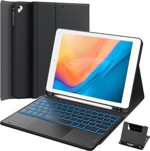 For iPad 9.7 inch Case with Keyboard, iPad 6th Gen (2018), iPad 5th Gen (2017), iPad Air 2 (2014), 7 Color Backlit, Support 2 BT Devices, Touchpad Keyboard, Black