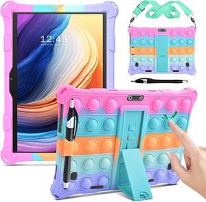 Silicone Case Compatible with Dragon Touch Notepad K10 10 inch Universal Tablet Case Multi-Angle Protective Cover for ZONKO K105 10 inch Winsing 10 with Strap & Stylus Pen Rainbow