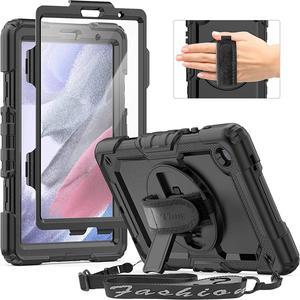 Case for Samsung Galaxy Tab A7 Lite 8.7'' with Screen Protector, Full-Body Shockproof Protective Case with 360° Rotating Stand, Hand Strap for Galaxy Tab A7 Lite 2021 SM-T220/T225/T227,Black