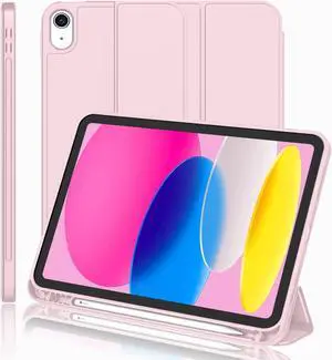 iPad (A16) Case/iPad 10th Generation Case [11-Inch 2025/10.9 Inch 2022] with Pencil Holder Trifold Stand Smart Cover with Soft TPU Back Auto Wake/Sleep(Pink)