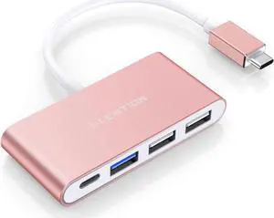 LENTION 4-in-1 USB-C Hub with Type C, USB 3.0, USB 2.0 Compatible 2023-2016 MacBook Pro 13/14/15/16, New Mac Air/Surface, ChromeBook, More, Multiport Charging & Connecting Adapter (CB-C13, Rose Gold)