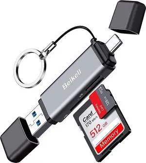 SD Card Reader Dual Connector USB 3.0/USB C Memory Card Reader Adapter - Supports SD/Micro SD/SDXC/SDHC/MMC/RS-MMC/UHS-I Compatible with MacBook Pro MacBook Air iPad Pro Galaxy S21 etc.