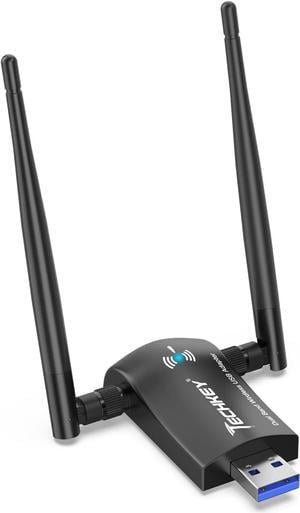 USB WiFi Wireless Adapter for PC - Techkey 1200Mbps Dual Band 2.4GHz/300Mbps 5GHz/867Mbps High Gain Dual 5dBi Antennas Network WiFi USB 3.0 for Desktop Laptop with Windows 10/8/7/XP Mac OS/10.9-10.15