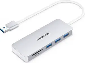 LENTION USB 3.0 Hub with 3 USB 3.0 & SD/Micro SD Card Reader Adapter for Micro/SDXC/SDHC/SD/UHS-I Cards Compatible MacBook Air/Pro (Previous Generation), Surface, Chromebook, More (CB-H15, Silver)