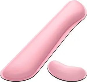 DAPESUOM Keyboard, Mouse Wrist Rest Support, Ergonomic Mouse Pad, Upgrade Cleanable PU Leather Keyboard Wrist Pillow Rest Pad, Widened Memory Foam Set, Easy Typing, Pain Relief, Pink