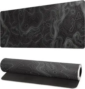 Topographic Contour Extended Big Mouse Pad Large Gaming Mouse Pad Desk Pad 27.6x11.8 Inch Long Computer Keyboard Mouse Mat Mousepad with 3mm Non-Slip Base and Stitched Edge for Gaming and Office