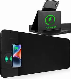 Wireless Charging Mouse Pad with Phone Holder Gaming Mousepad Desk Mat 15W Qi Fast Charging Pad Ultra-Smooth Surface Non-Slip Extended Premium Black Computer Keyboard Mat for MacBook PC Laptop