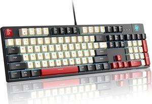 MageGee Mechanical Gaming Keyboard MK-Armor LED Rainbow Backlit and Wired USB 104 Keys Keyboard with Red Switches, for Windows PC Laptop Game(Black&White)