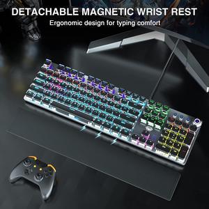 AULA F2088 Typewriter Style Mechanical Keyboard, Retro Punk Clicky Gaming Keyboard with Rainbow Backlit, Volume Control Knob, Removable Wrist Rest, Full Size Wired Blue Switch Computer Keyboard