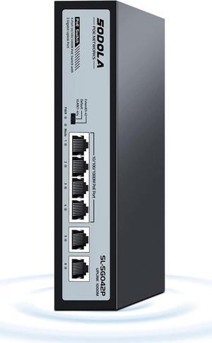 SODOLA 4 Port Gigabit PoE Switch with 2 Uplinks, AI Watchdog/Extend/Port Isolation, 802.3af/at,Plug & Play Unmanaged Network Switch