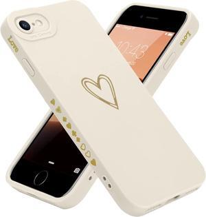 Teageo for iPhone SE 2022, SE 2020, iPhone 7, iPhone 8 Case for Women Girls, Cute Luxury Heart Phone Case [Soft Anti-Scratch Full Camera Lens Protective Cover] Silicone Girly Shockproof Case-Beige