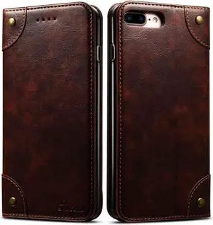 SINIANL iPhone 8 Plus Case, iPhone 7 Plus Case, Leather Wallet Folio Case Magnetic Closure Flip Cover with Stand and Credit Card Slot for iPhone 8 Plus / 7 Plus Brown