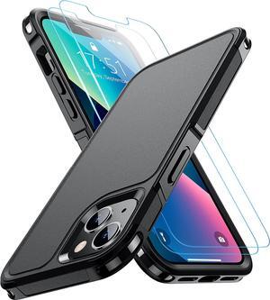 Designed for iPhone 13 Case/iPhone 14 Case, [10 FT Military Grade Drop Protection] [with 2 pcs Tempered Glass Screen Protector] Cover for iPhone 13 & 14 6.1 inch (Black)