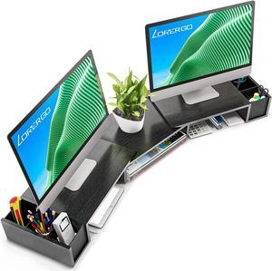 LORYERGO Dual Monitor Stand, Laptop Stand with Storage Accessories Slots, Length and Angle Adjustable, Ergonomic Viewing Height