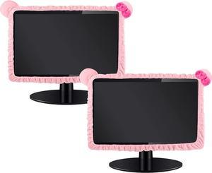 2 Pcs 20''-29'' Kawaii Computer Monitor Cover with Cat Ear Design, Furry Cute Pink Monitor Dust Cover Protector Lovely Monitor Accessories Laptop TV LCD Screen Monitor Decoration for Tablet Desk Decor