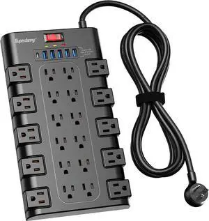 Power Strip Surge Protector with 22 AC Outlets and 6 USB Charging Ports 1875W/15A 2100 Joules 6.5Ft Flat Plug Heavy Duty Extension Cord for Home Office Dorm Gaming Room Black