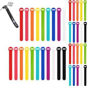 Self-Gripping Cable Ties by Multi-Color 40 Pack (5 Inch and 8 Inch Straps)  Reusable Hook and Loop Cord Keeper Cable Wrappers for Cord Management and Home Office Desk Organization