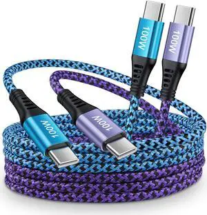 100W USB C Charger Cable, [2Pack/6ft] PD 5A Super Fast Charging Type-C to Type-C Cable Braided USB C to C Cord for Samsung Galaxy S25 S24 S23 Google Pixel 9 8 Pro iPhone 16 15Pro MacBook iPad Pro Air