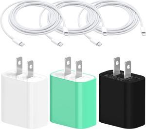[Apple MFi Certified] iPhone Fast Charger,3 Pack 20W PD USB C Wall Charger Adapter with 3 Pack 6FT Type C to Lightning Cable Compatible with iPhone 14 13 12 11 Pro Max XR XS X,iPad