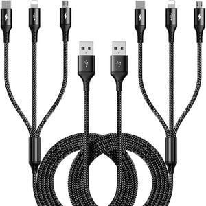 Multi Charging Cable [2Pack 6ft] 3 in 1 Multiple Fast Charger Cable Nylon Braided Charging Cord Adapter with IP/Type C/Micro USB Ports for Cell Phones,IP,Samsung Galaxy,PS 4/5,Kindle,Tablets and More