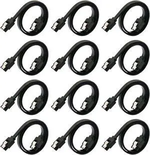 12-Pack SATA III Cable SATA III 6.0 Gbps Data Cable Straight Black with Locking Latch 16 Inches SATA Cable Pack for HDDSSDCD and DVD Drives