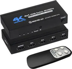 4K HDMI Switch 4x1, 4K@60Hz 4 in 1 Out HDMI Switcher Selector with IR Remote Control, Supports HDCP 2.2 4K@60Hz UltraHD HDR10 3D HD1080P Dolby DST, HDMI Splitter for PS4 Xbox Apple TV Fire Stick