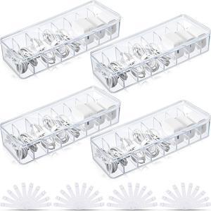 Tatuo 4 Pcs Cable Organizer with 40 Wire Ties, Clear Plastic Cord Charger Storage Box with Clear Lid for Home Office Desk Organization and Accessories
