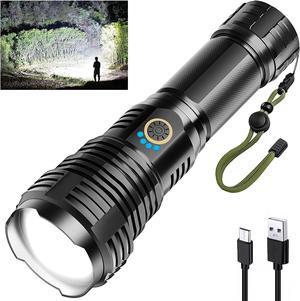 Rechargeable Flashlights 90000 High Lumens, High Power Led Flashlight, XHP70.2 Powerful Tactical Flashlight with Zoomable, 5 Modes, IPX7 Waterproof, Flashlight for Camping, Hiking, Emergencies