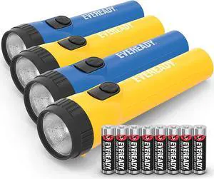 EVEREADY LED Flashlights (4-Pack), Bright Flashlights for Emergencies and Camping Gear, Flash Light with AA Batteries Included, Blue/Yellow (4-Pack)