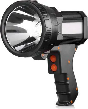 BUYSIGHT Rechargeable Spotlight, 1000,000 -Lumen Spot Lights Hand held Large Flashlight Handheld Spotlight Lightweight and Super Bright Flashlight (Aluminium_Alloy Black)