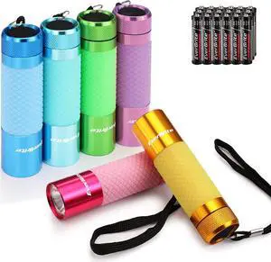 EverBrite 6-Pack Mini Flashlights, Glow in Dark Flashlights, Aluminum LED Flashlights Party Favors Assorted Colors for Camping, Hiking, Indoor, 18XAAA Batteries Included