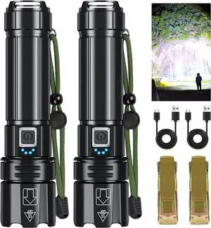 Sigoobal Rechargeable Led Flashlights High Lumens, 200000 Lumen Super Bright Flashlight with USB Input Output, 12 Hours Runtime 5000mAh Large Capacity, Powerful Flash Light for Camping