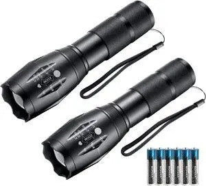 LED Flashlights 2 Pack Tactical Flashlight High Lumens Lights with 6Pack AAA Batteries Portable Waterproof Zoomable Flashlight with 5 Mode for Camping/Outdoor/Hiking/Gift-Giving/Emergency