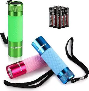 3-Pack Mini Flashlights Glow in Dark Flashlights Aluminum LED Flashlights Party Favors Assorted Colors for Camping Hiking Indoor 9XAAA Batteries Included