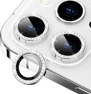 for iPhone 14 Pro/14 Pro Max Camera Lens Protector Bling 9H Hardness Scratchproof Metal Individual Ring Protector Stylish Accessories Case Friendly (Silver Diamond pro)