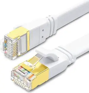 CAT 8 Ethernet Cable 100FT, High Speed 40Gbps 2000MHz SFTP Flat Internet Network LAN Cable with Gold Plated RJ45 Connector for Router, Modem, PC, Switches, Hub, Laptop, Gaming, Xbox (White, 100ft/30m)