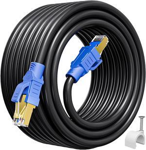 Cat 8 Ethernet Cable 50ft, Heavy Duty High Speed 40Gbps 2000Mhz, Cat 8 Outdoor Ethernet Cable Shielded SFTP, Pure Copper Waterproof Direct Burial POE RJ45 LAN Network Cable for Router PS4/5 (15 Clips)