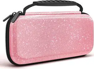 homicozy Glitter Carrying Case for Nintendo Switch & Switch OLED Console, Pink Hard Travel Case Shell Pouch for Nintendo Switch Console & Accessories