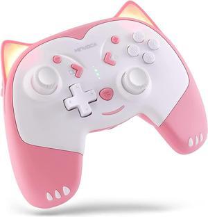 KINVOCA Wireless Controller for Nintendo Switch/Switch Lite, Cute Pro Controller with Turbo, Motion, Vibration, Wake-Up, Headphone Jack and Breathing Light - Pink