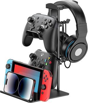 KDD Headphone Stand, Game Controller Holder & Headset Holder for Desk, Earphone Stand with Aluminum Supporting Bar, Universal Storage Organizer Headphones/Controller/Switch/iPad/Mobile Phone