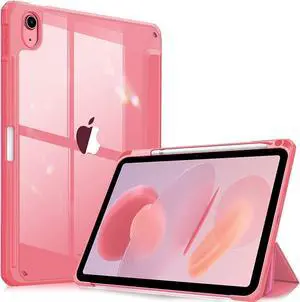 Hybrid Slim Case for iPad (A16) 11th Generation 11 Inch (2025) iPad 10th Generation 10.9 Inch (2022) - Shockproof Cover with Clear Transparent Back Shell & Pencil Holder Pink