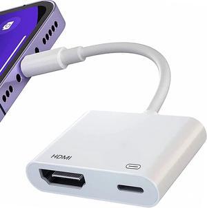 Lightning to HDMI Adapter [MFi Certified] No Power Needed Plug & Play 1080P Screen Converter with Charging Port iPhone HDMI Adapter Compatible with Lightning Port Devices for Projector/Monitor/TV