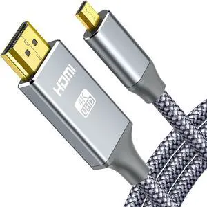 4K Micro HDMI to HDMI Male Cable Adapter 4K@60Hz HDR Nylon Braid Cord for GoPro Hero Zfc RPi A6000 A6300 Camera Video Capture Card Grey 6FT