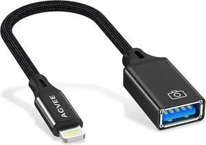 4 inch Lightning to USB Female Camera Adapter OTG Cable for iPhone iPad to Connect Card Reader USB Flash Drive MIDI Keyboard Mouse Hubs Plug & Play Black