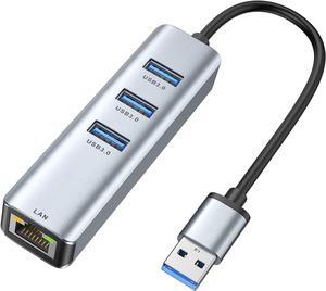 USB 3.0 to Ethernet Adapter, 3-Port USB 3.0 Hub with RJ45 10/100/1000 Gigabit Ethernet Adapter Support Windows 10,8.1,Mac OS, Surface Pro,Linux,Chromebook and More